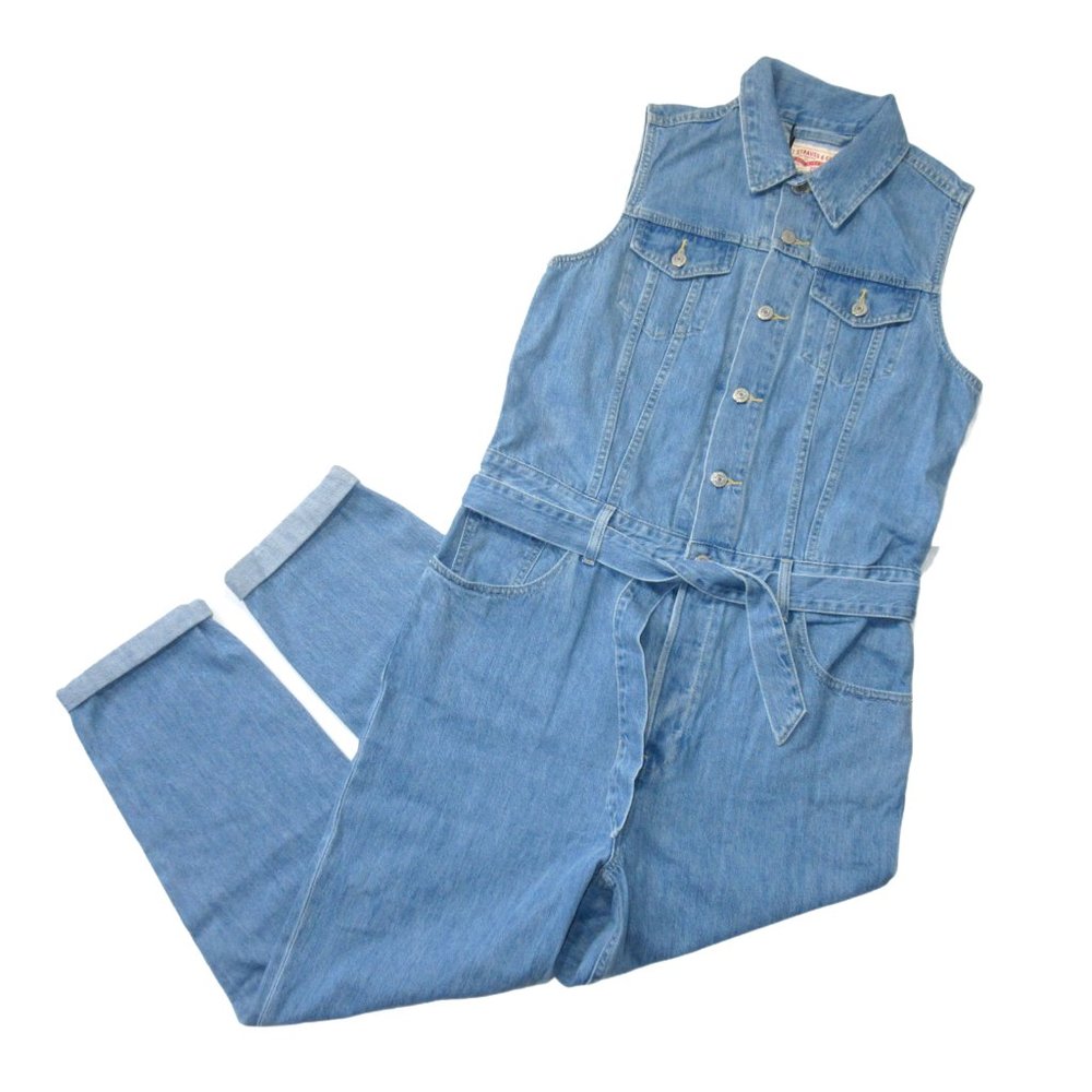 NWT Levi's Taper Jumpsuit in In A Snap Belted Sleeveless Denim Jean Coverall M